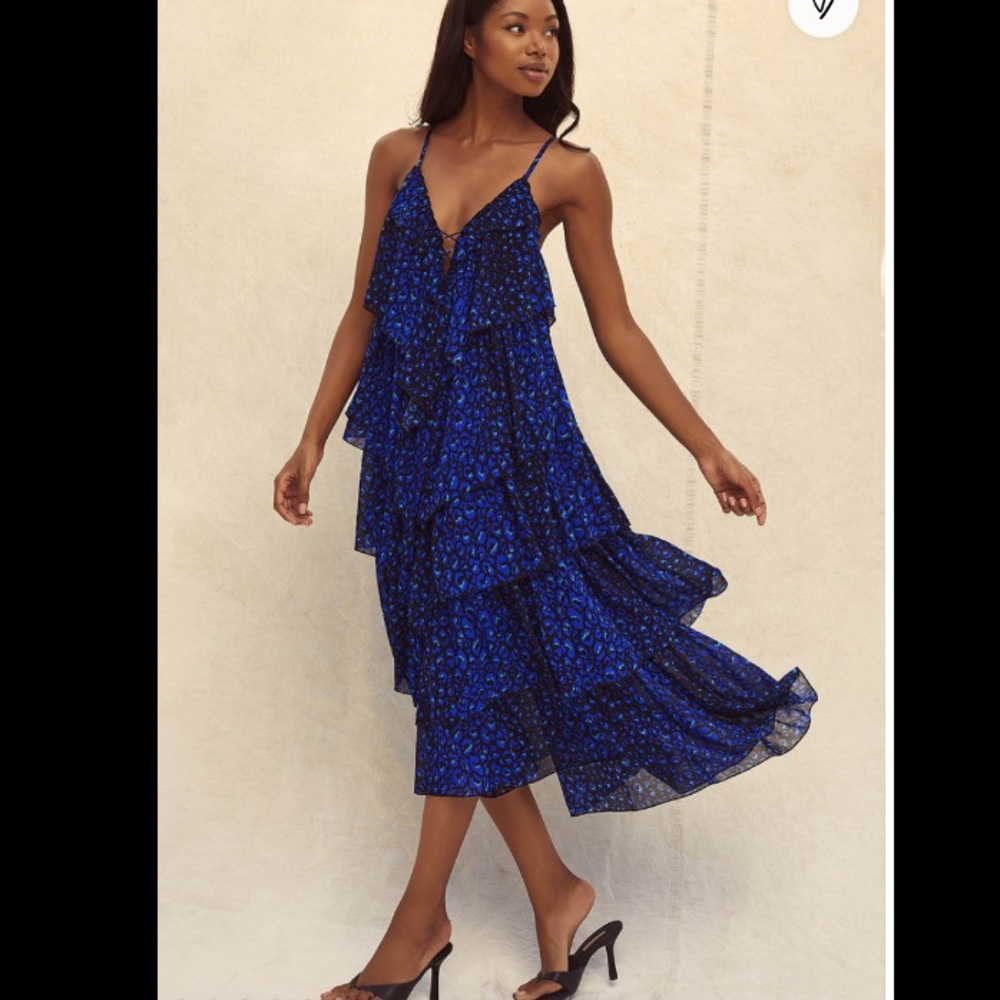 Blue Print Tiered Ruffled Maxi Dress